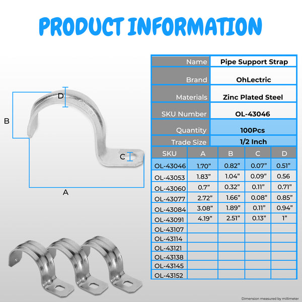 1 Hole Rigid Pipe Strap - Heavy Duty Rigid - Steel