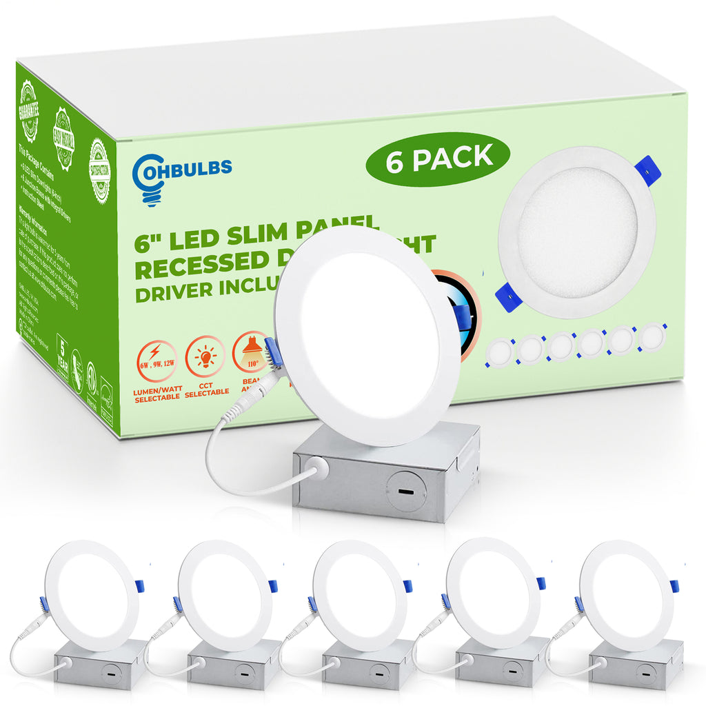 Recessed LED Slim Panel - CCT, Wattage, Lumen Selectable - IC Rated - Pack of 6